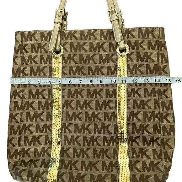 Michael Kors Monogram Sequin Brown/GoldTote - Picture 10 of 11